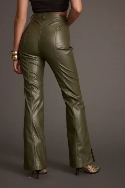 Online Ryland Olive Vegan Leather Flare Pants Pants