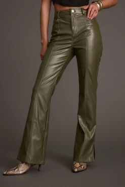 Online Ryland Olive Vegan Leather Flare Pants Pants