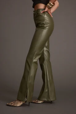 Online Ryland Olive Vegan Leather Flare Pants Pants