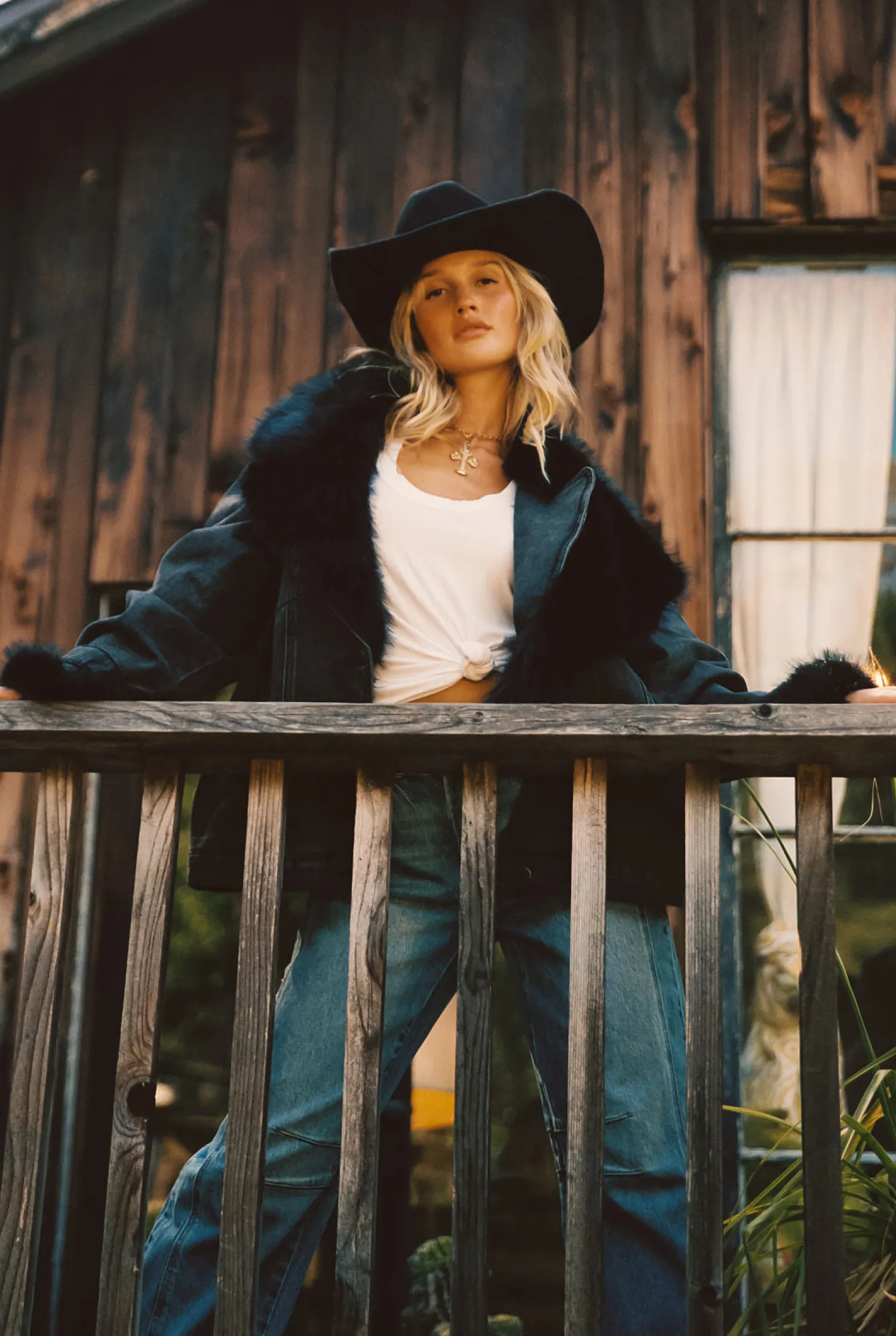 Clearance Rylee Black Denim Jacket With Faux Fur Trim Outerwear|Jackets