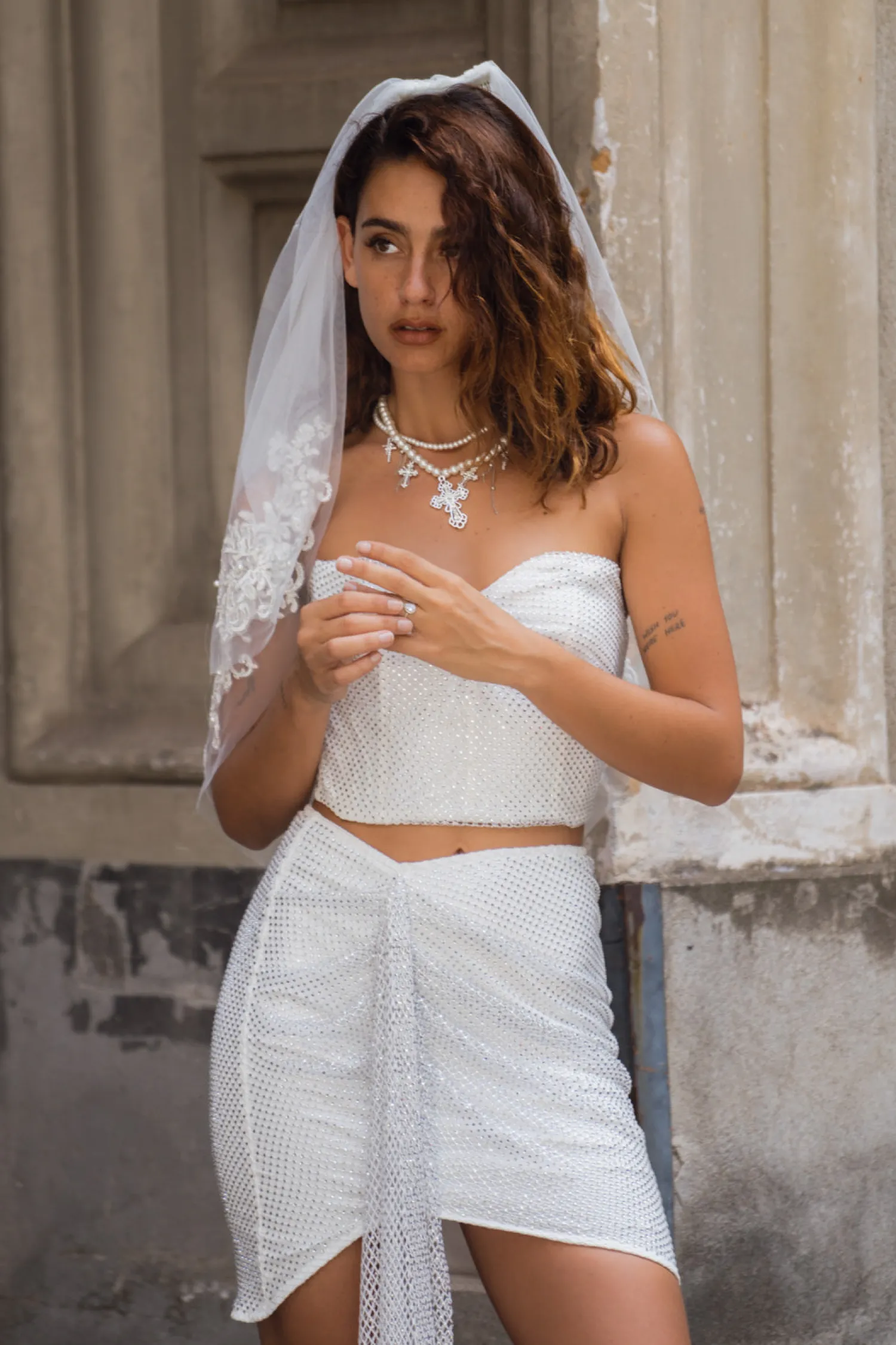 Outlet Sabrina Rhinestone Mesh Strapless Top Bridal Tops|Going Out Tops