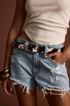Outlet Saddle Black and White Cow Print Genuine Leather Belt Belts|Western Bachelorette