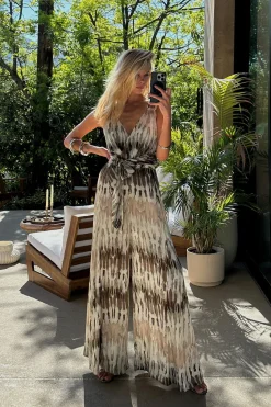 Best Salinas Abstract Satin Jumpsuit Honeymoon|Party Dresses