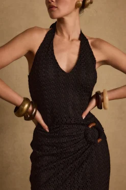 New Sangria Black Halter Midi Dress Vacation Dresses|Vacation Dresses
