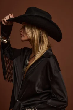 Hot Santana Black Fringe Button Up Top Festival Style Steals|Festival Tops