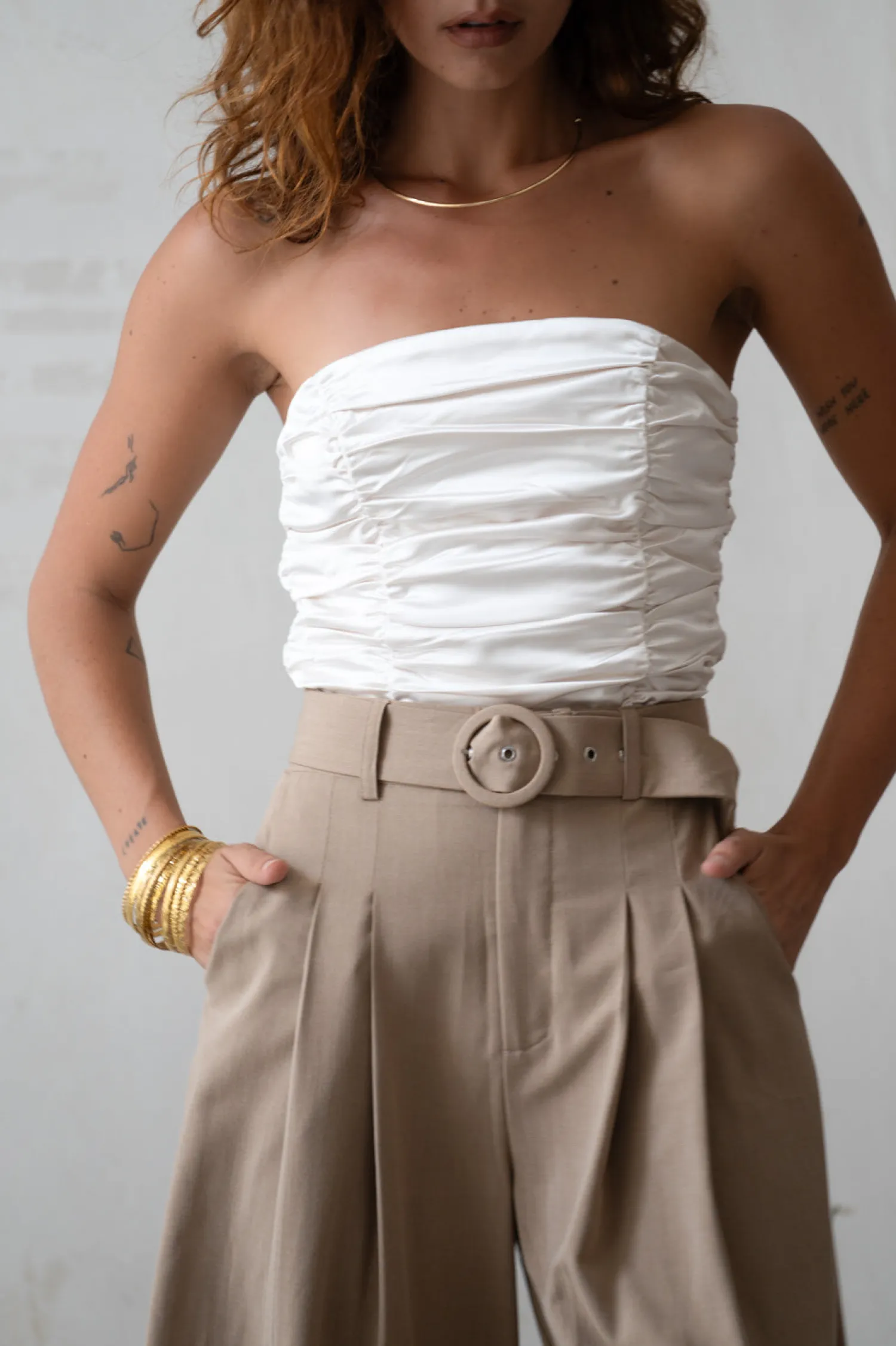 Sale Savina Ivory Strapless Ruched Satin Top Going Out Tops|The White Edit