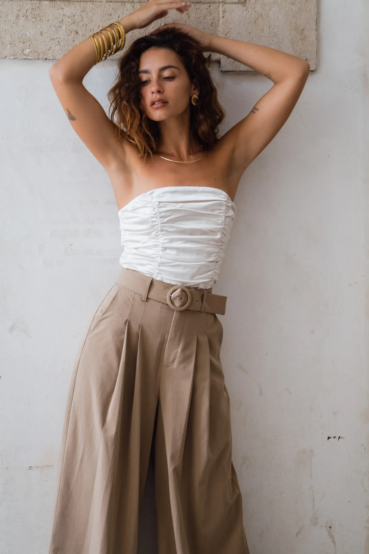 Sale Savina Ivory Strapless Ruched Satin Top Going Out Tops|The White Edit