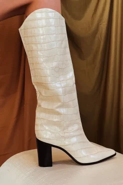Hot Analeah Egg Shell Croc Boot Shoes|Western Bachelorette