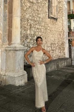 Discount Serafino Gold Embellished Maxi Dress Golden Hour Bachelorette|Honeymoon