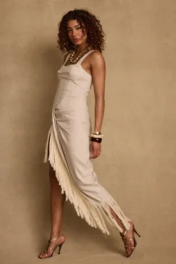Outlet Serenade Beige Linen Wrap Midi Dress The White Edit|Seashells + Wedding Bells