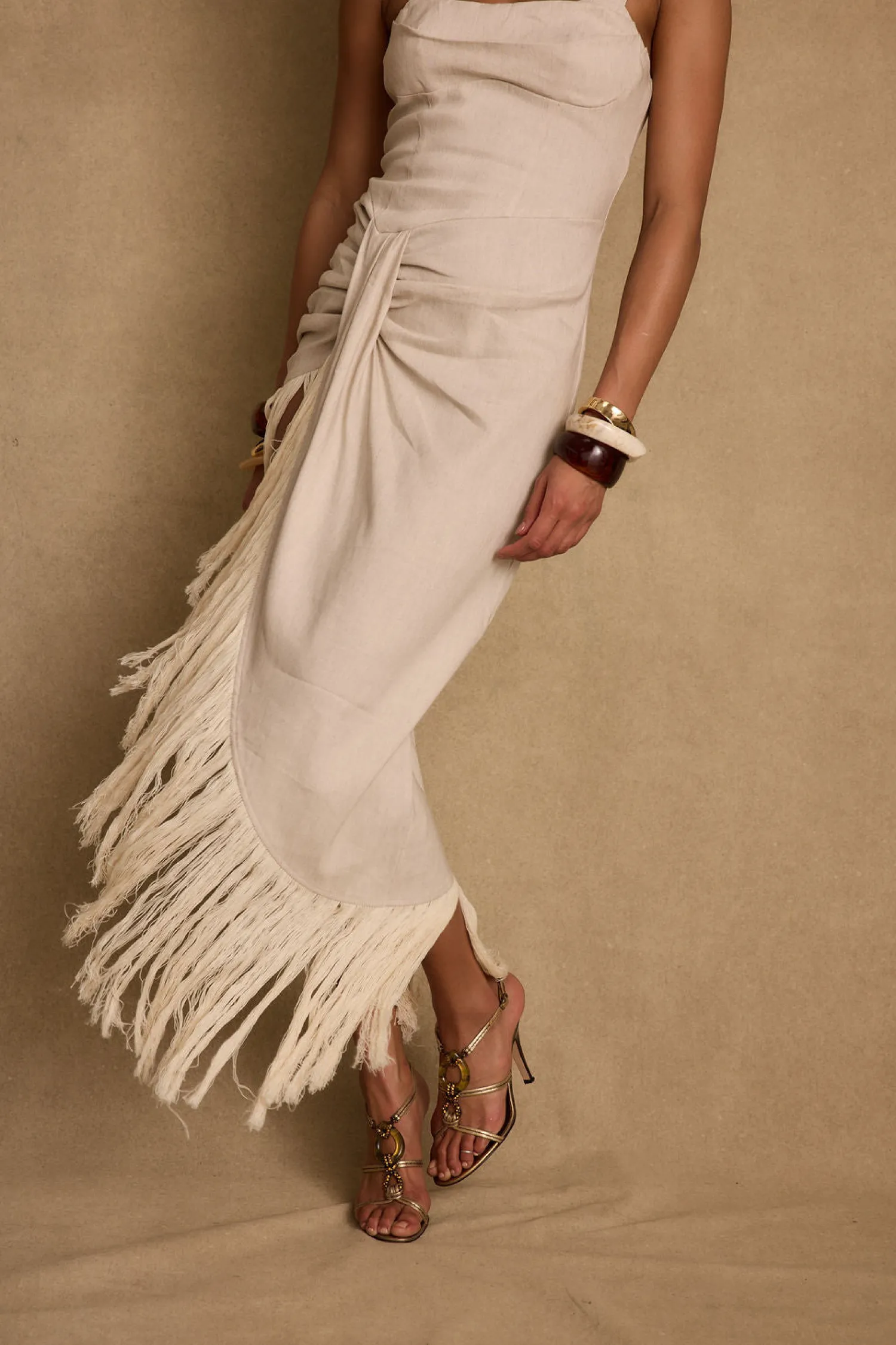 Outlet Serenade Beige Linen Wrap Midi Dress The White Edit|Seashells + Wedding Bells