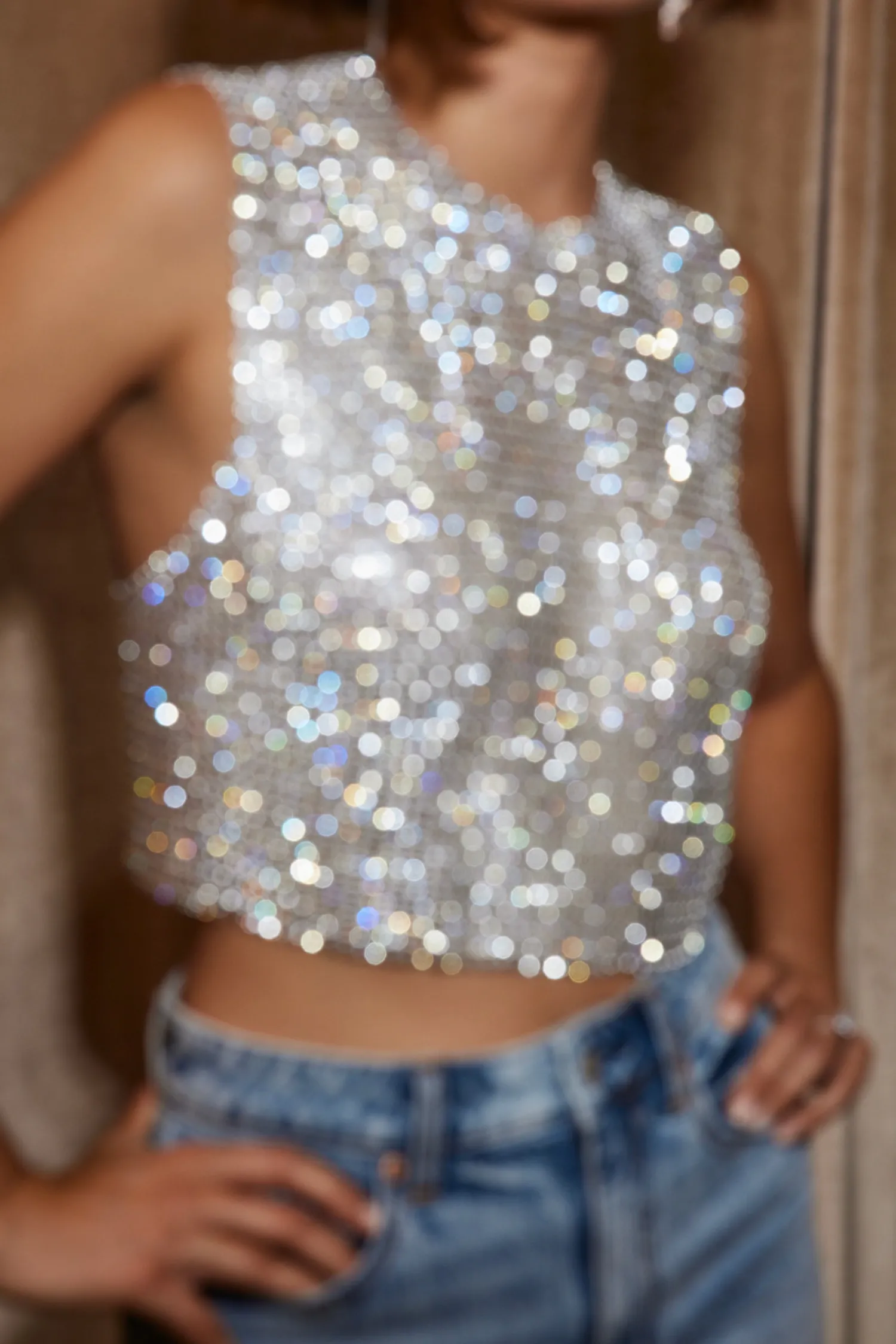 Discount She's a Gem Silver Rhinestone Tank Date Night Tops|Bridal Tops