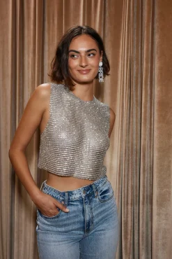 Discount She's a Gem Silver Rhinestone Tank Date Night Tops|Bridal Tops