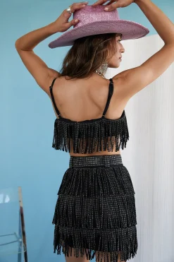 Outlet Shimmy Black Suede Crop Top Tees + Tanks|Western Bachelorette