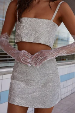 Outlet Shira Silver Rhinestone Mini Skirt Going Out Bottoms|Bridal Bottoms