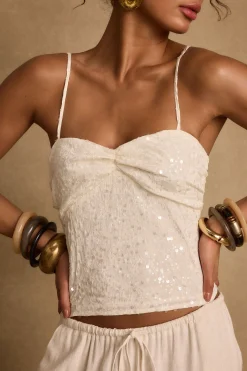 New Silvia Ivory Sequin Top Date Night Tops|Bridal Tops