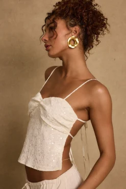 New Silvia Ivory Sequin Top Date Night Tops|Bridal Tops