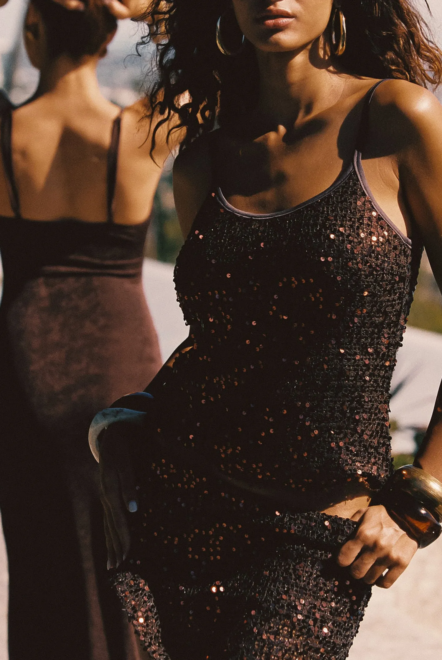 New Solea Mocha Sequin Tank Date Night Tops|Going Out Tops