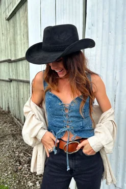 Sale Spears Denim Bustier Going Out Tops|Tees + Tanks