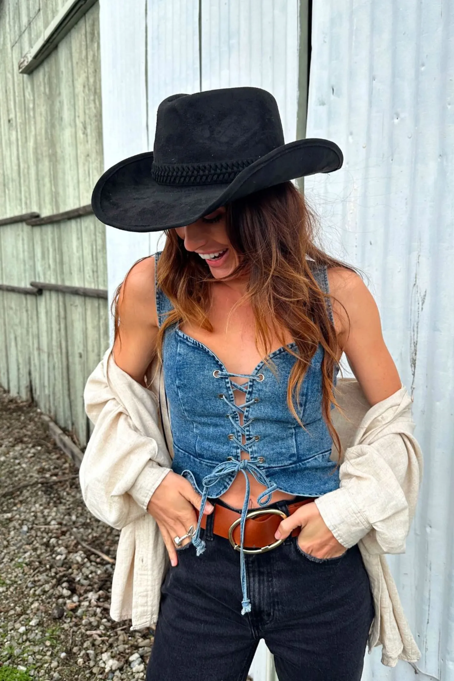 Sale Spears Denim Bustier Going Out Tops|Tees + Tanks