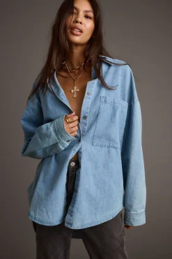 Best Springsteen Chambray Oversized Button Down Shirt Long Sleeves|Denim + Diamonds Bachelorette