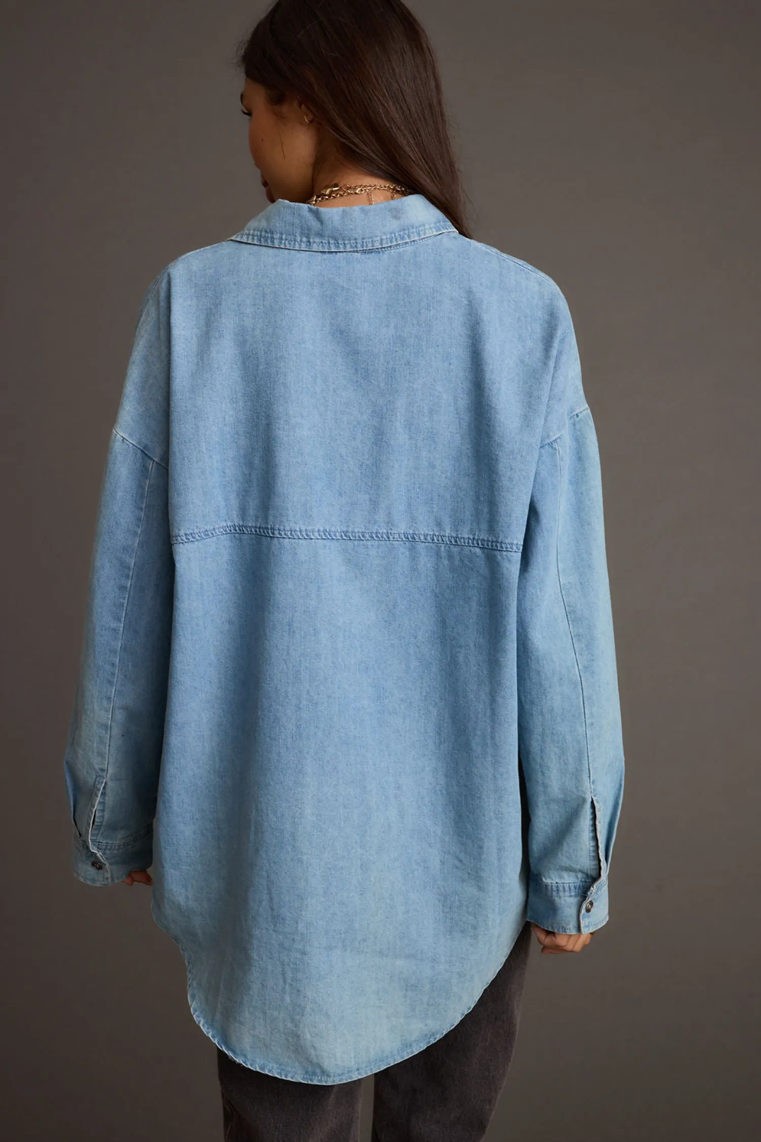 Best Springsteen Chambray Oversized Button Down Shirt Long Sleeves|Denim + Diamonds Bachelorette