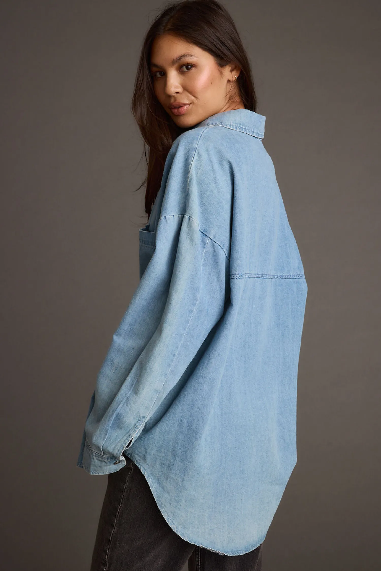 Best Springsteen Chambray Oversized Button Down Shirt Long Sleeves|Denim + Diamonds Bachelorette
