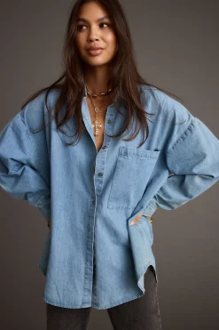Best Springsteen Chambray Oversized Button Down Shirt Long Sleeves|Denim + Diamonds Bachelorette