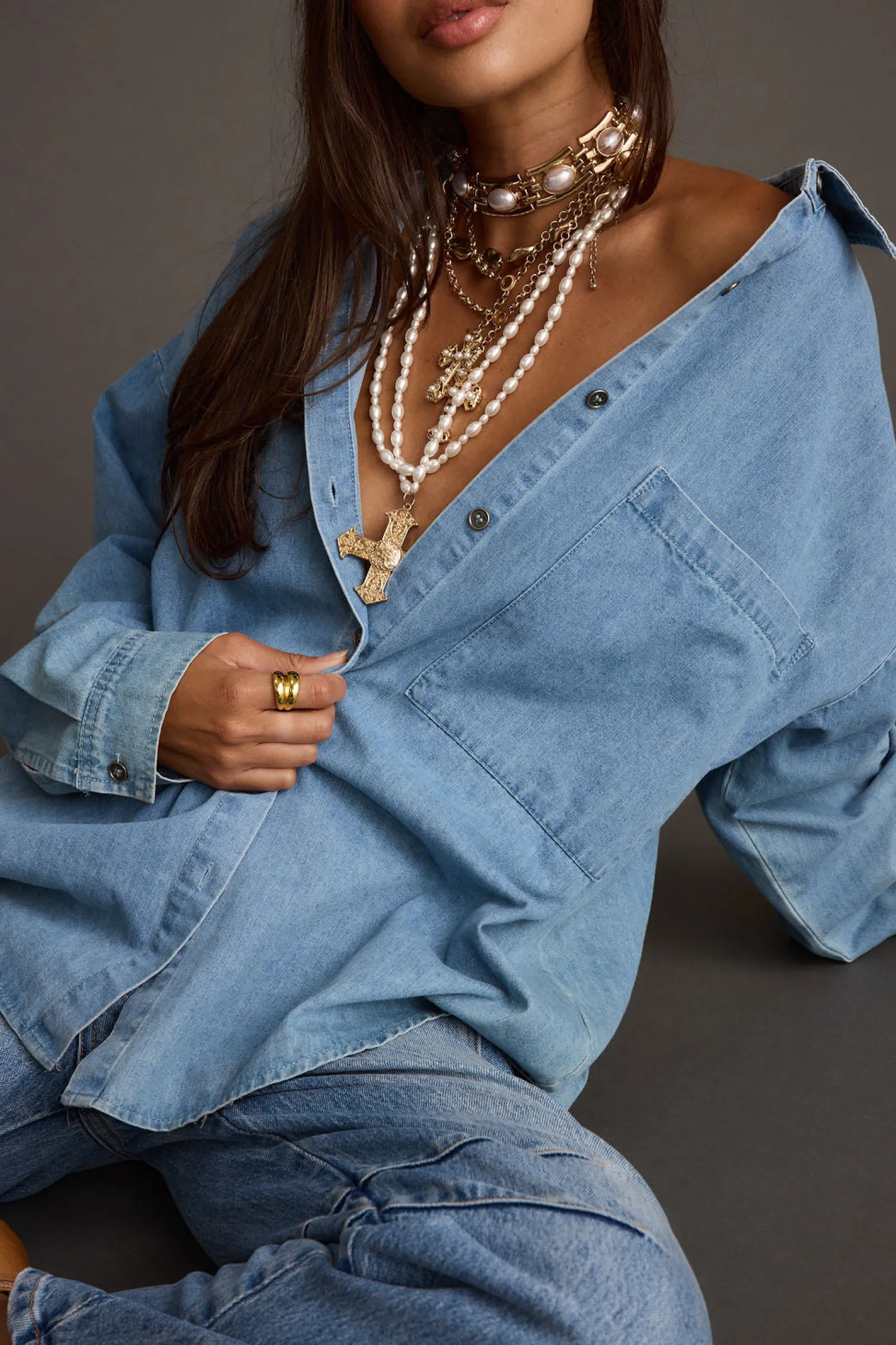 Best Springsteen Chambray Oversized Button Down Shirt Long Sleeves|Denim + Diamonds Bachelorette