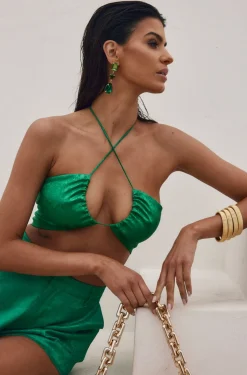 New St. Barths Emerald Jacquard Crop Top Tees + Tanks|Seashells + Wedding Bells