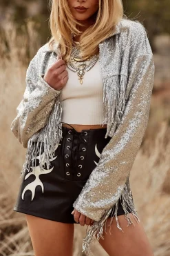 Online Star Crossed Sequin Fringe Jacket Jackets|Denim + Diamonds Bachelorette