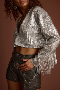Online Star Crossed Sequin Fringe Jacket Jackets|Denim + Diamonds Bachelorette