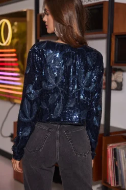 Discount Stardust Blue Sequin Cardigan Jackets