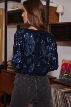 Discount Stardust Blue Sequin Cardigan Jackets