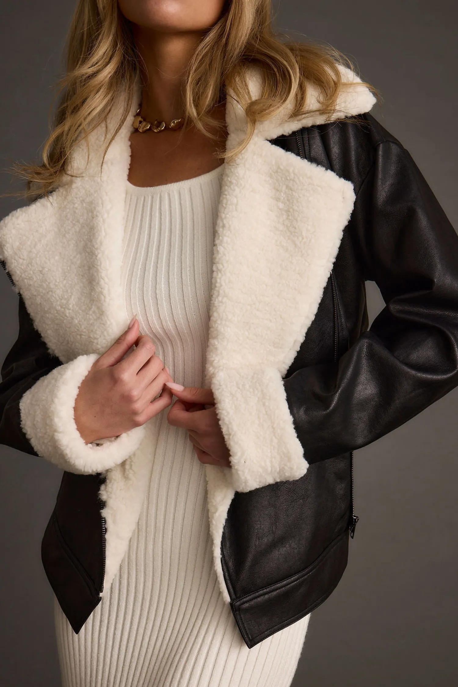 Hot Starla Black Vegan Leather Sherpa Jacket Outerwear|Jackets