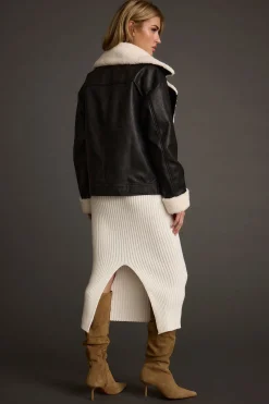 Hot Starla Black Vegan Leather Sherpa Jacket Outerwear|Jackets