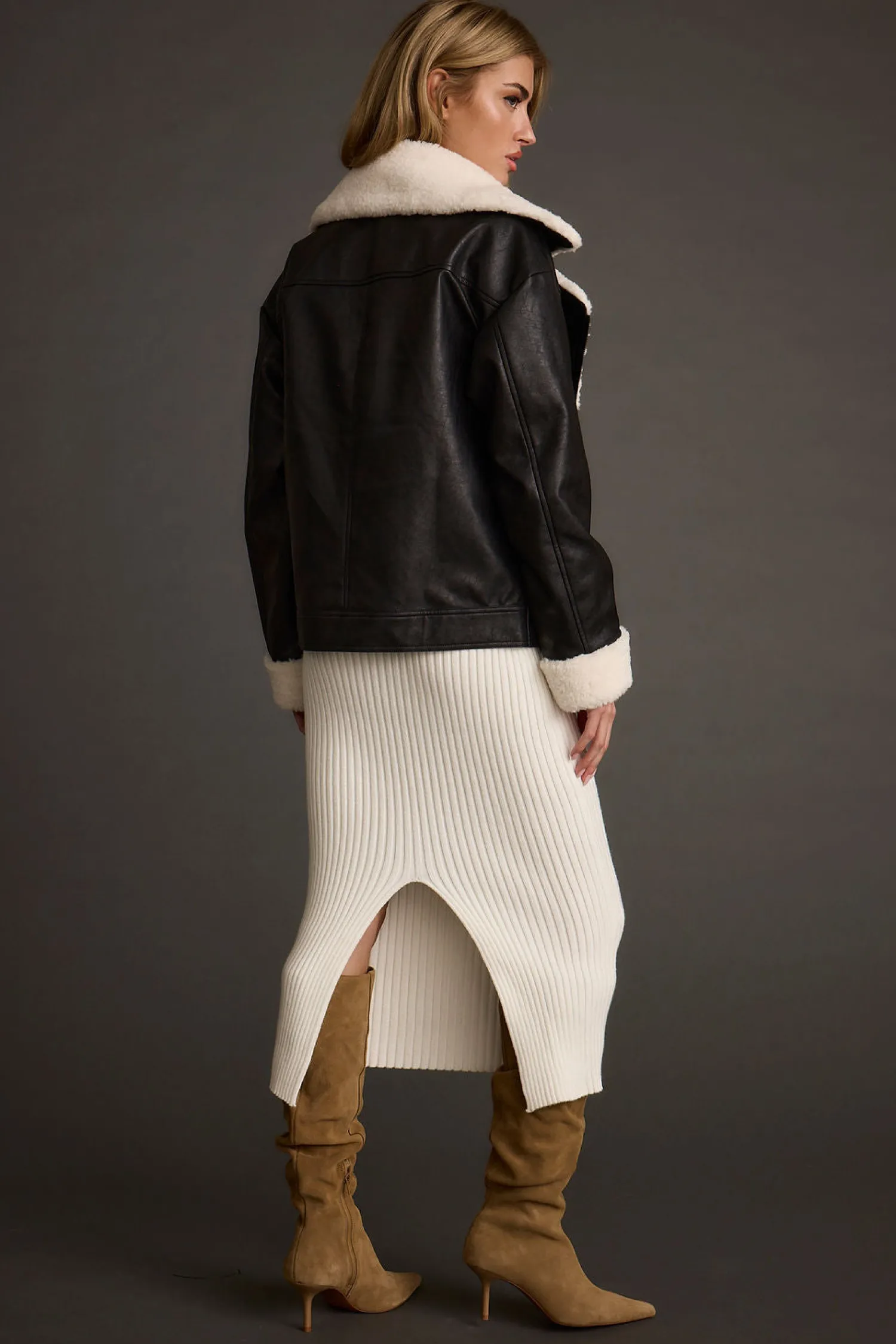 Hot Starla Black Vegan Leather Sherpa Jacket Outerwear|Jackets