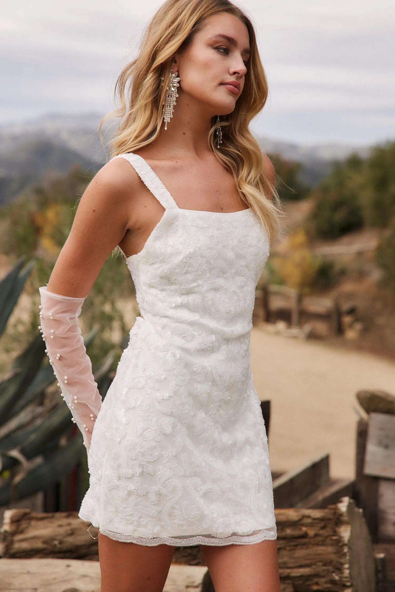 Sale Stella White Printed Sequin Mini Dress Western Bachelorette|Engagement Party