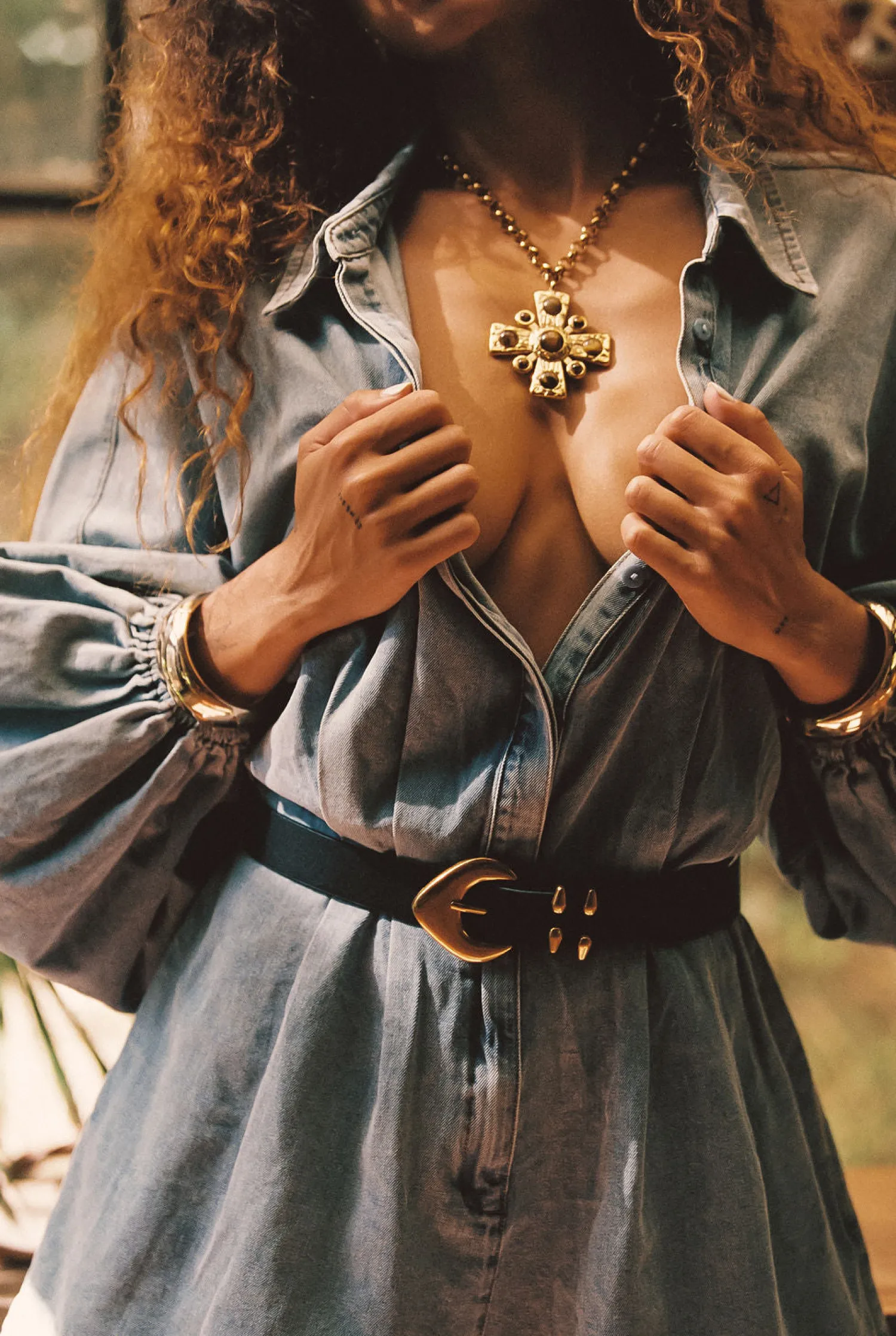 Outlet Stevie Balloon Sleeve Denim Romper Denim + Diamonds Bachelorette|Jumpsuits + Rompers