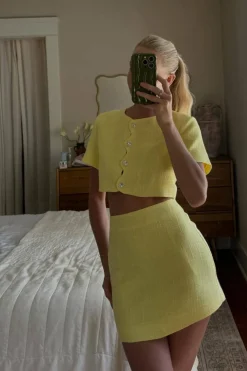 Online Sunday Yellow Cropped Jacket Tees + Tanks|Vacation Sets