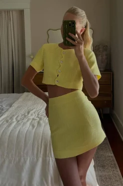 Online Sunday Yellow Cropped Jacket Tees + Tanks|Vacation Sets