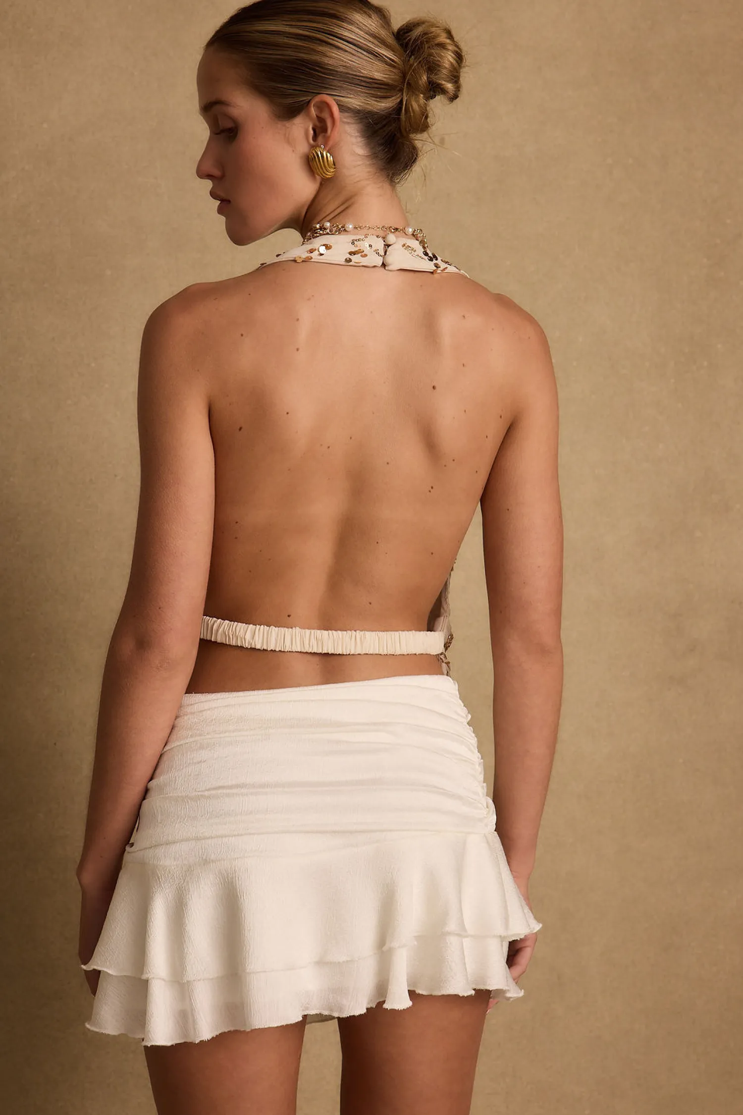 Fashion Sunset Ivory Halter Top Date Night Tops|Going Out Tops