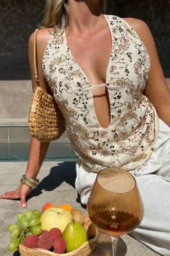 Fashion Sunset Ivory Halter Top Date Night Tops|Going Out Tops