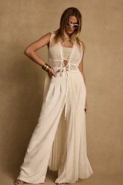 Sale Tahliya Chiffon Cream Longline Top The White Edit|Seashells + Wedding Bells