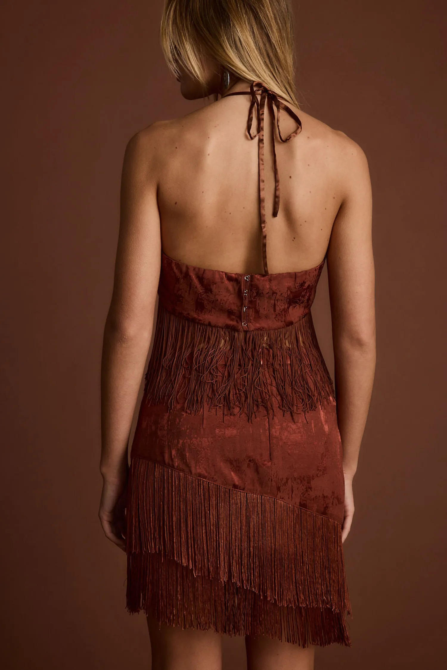 Clearance Tamsin Terracotta Jacquard Fringe Crop Top Going Out Tops|Sets