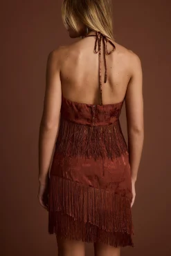 Clearance Tamsin Terracotta Jacquard Fringe Mini Skirt Going Out Bottoms|Skirts