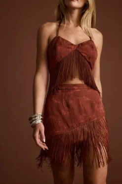 Clearance Tamsin Terracotta Jacquard Fringe Mini Skirt Going Out Bottoms|Skirts