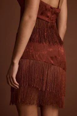 Clearance Tamsin Terracotta Jacquard Fringe Mini Skirt Going Out Bottoms|Skirts