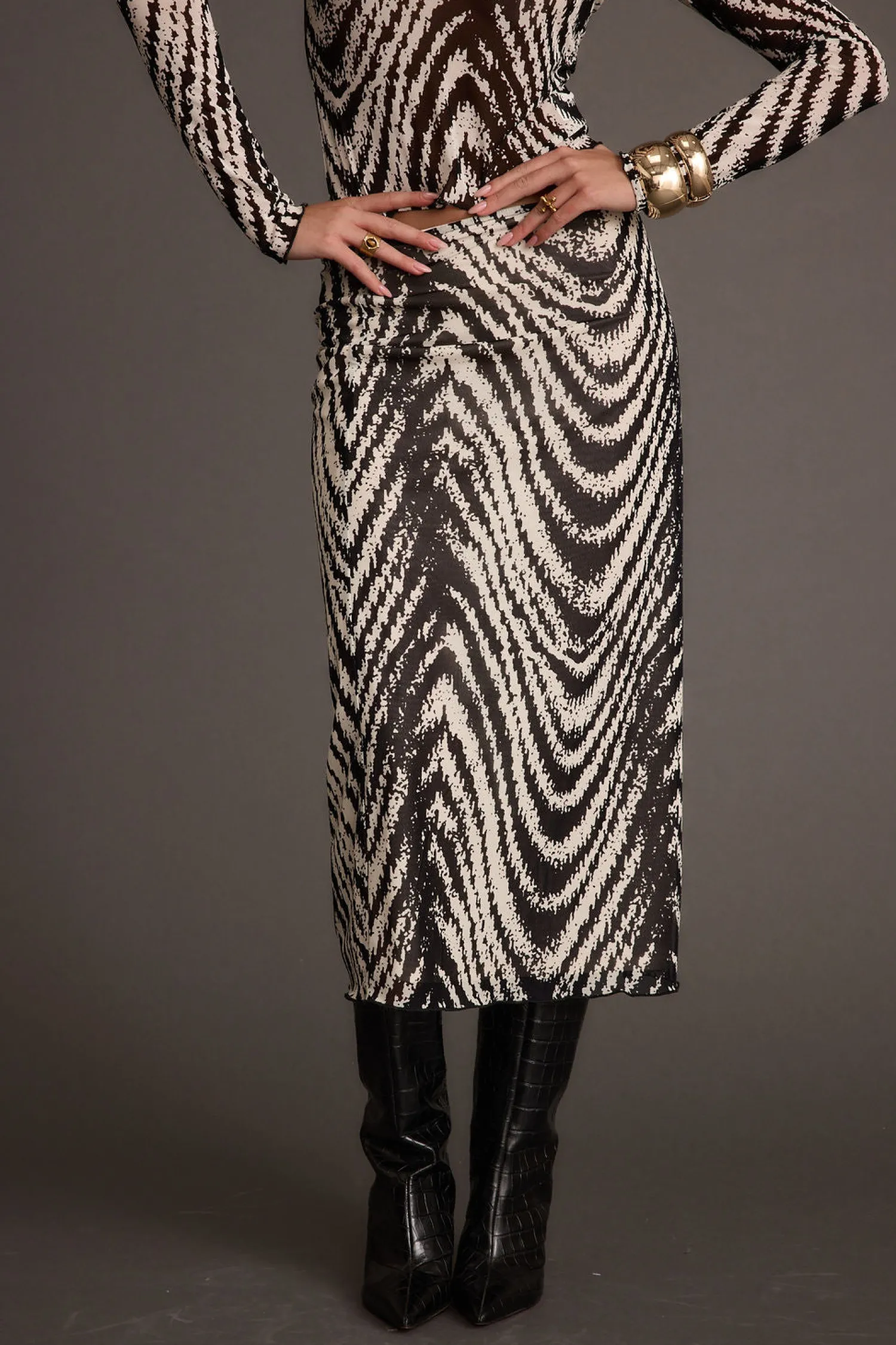 Fashion Taryn Zebra Mesh Midi Skirt Skirts