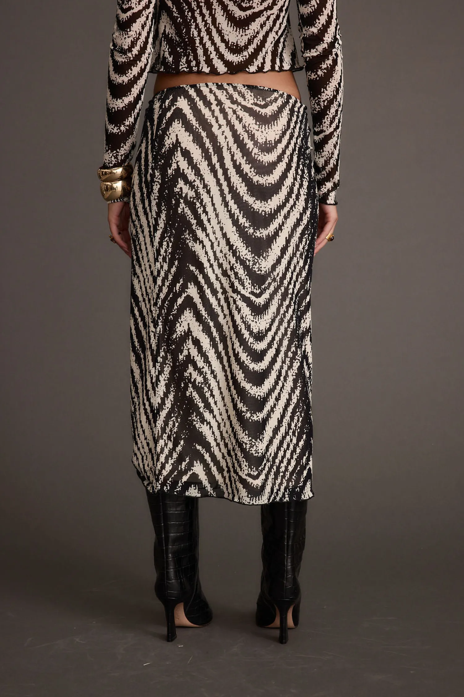 Fashion Taryn Zebra Mesh Midi Skirt Skirts